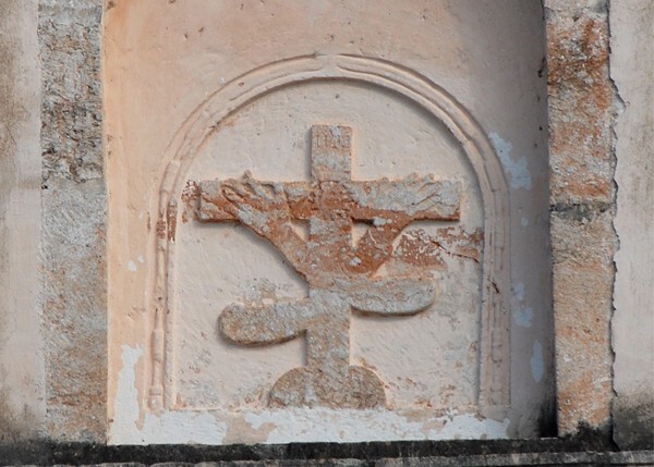 La Guadalupe, upper façade niche relief, Calvary Cross - Bécal, Campeche