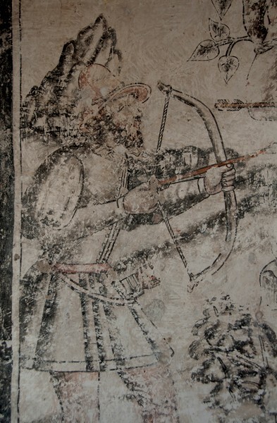 Upper cloister walk mural, St. Sebastian, detail - San Francisco, façade, portería, cloister & murals