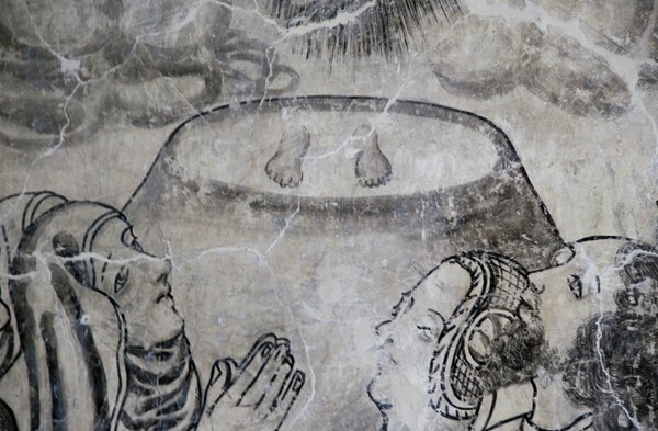 Ascension of Christ, detail - Cloister grisaille murals