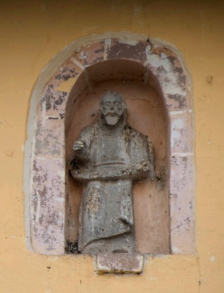 San Jerónimo, upper façade niche sculpture, St. Jerome - Amanalco de Becerra, México