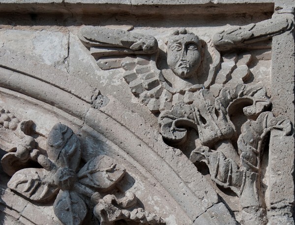 San Juan Bautista, façade portal, right spandrel - Jeruco, Michoacán
