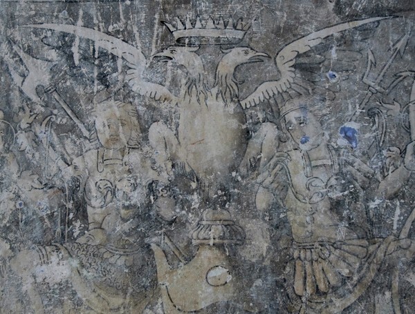 Nave mural frieze, bicephalous eagle & Roman soldiers - Nave, sanctuary murals & cloister