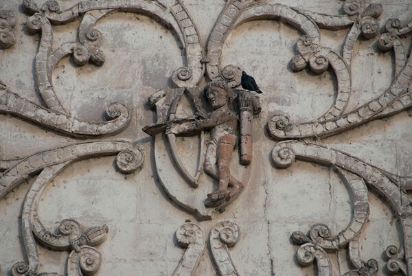 Façade strapwork & Chichimec archer (left) - San Pablo, façade, portería & convento
