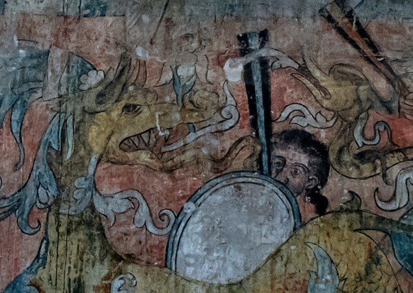 Nave mural, S wall battle scene - San Miguel Arcángel, nave, apse, & sotocoro murals