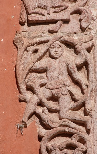 San Juan Bautista, façade portal, relief (left) - Victoria, Guanajuato