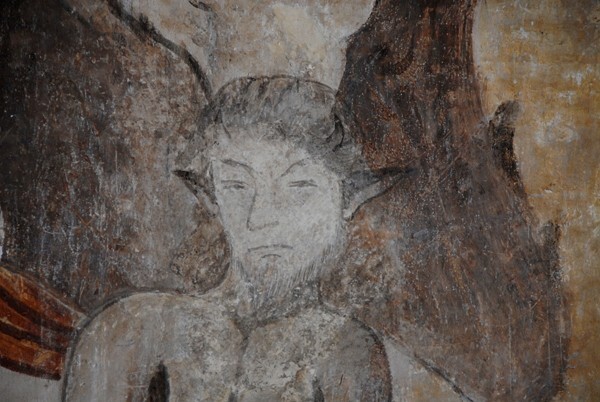 Confession (male confessor chained to a devil), detail - Lower cloister walk murals