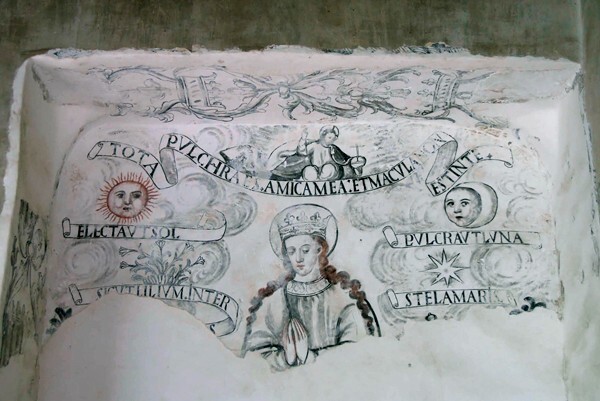 San Gabriel, lower cloister walk mural, Virgin Immaculate - San Gabriel, cloister with murals