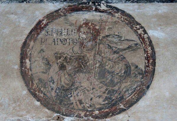 Lower cloister walk, dado roundel mural - San Guillermo