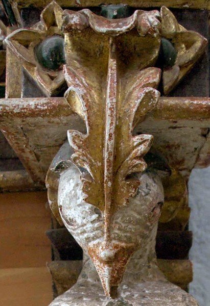 Base atlante as heron (garza), detail - nave San José altar