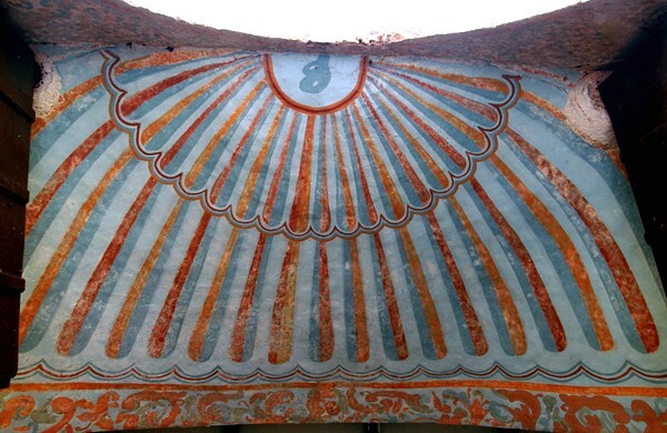 Main portal, painted soffit - Cholul, Yucatán