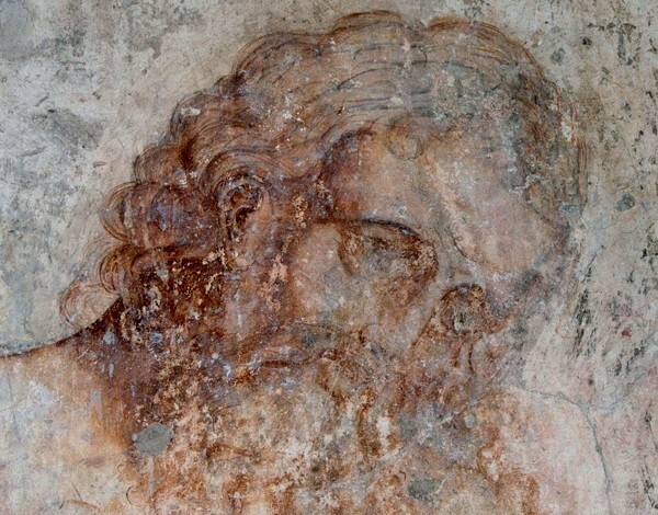 Cloister stairwell mural detail, St. Augustine - San Andrés, cloister with murals