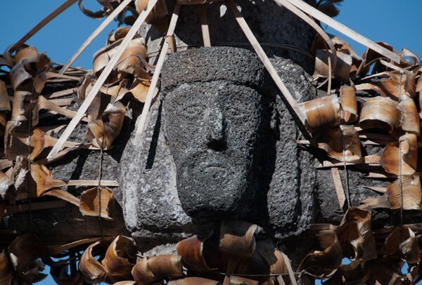 Santa María, atrial cross, front crossing, face of Christ - Chiconautla, México