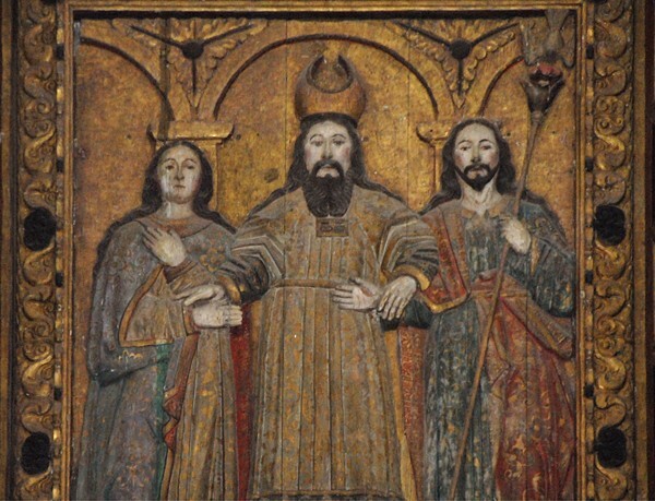 La Transfiguración, high altar, second tier left panel, Marriage Vows - Façade, porterías, high altar & baptismal font