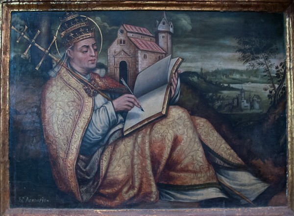 South transept Santiago retablo, predella, St. Ambrose - Señor Santiago