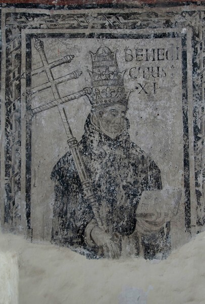La Asunción, lower cloister walk pillar mural, Pope Benedict XI - Yautepec, Morelos