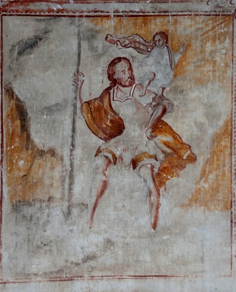 San Francisco, nave mural, St. Christopher - Tepeyanco, Tlaxcala