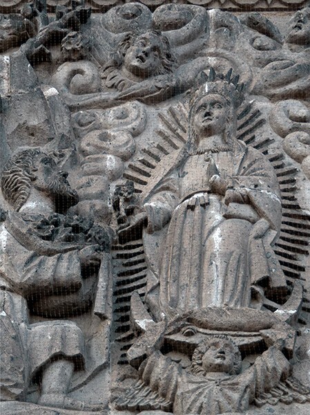 E portal, First Visitation of La Guadalupe to Juan Diego, detail - Nuestra Señora de Guadalupe