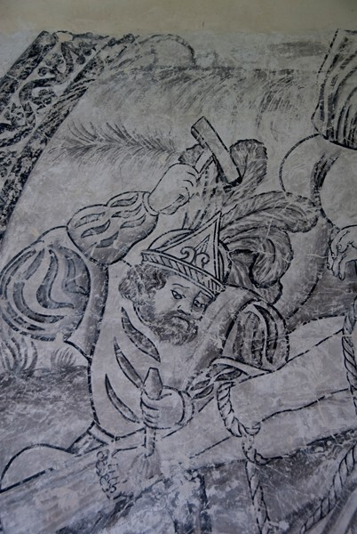 Nailing of Christ to the Cross, detail - Cloister grisaille murals