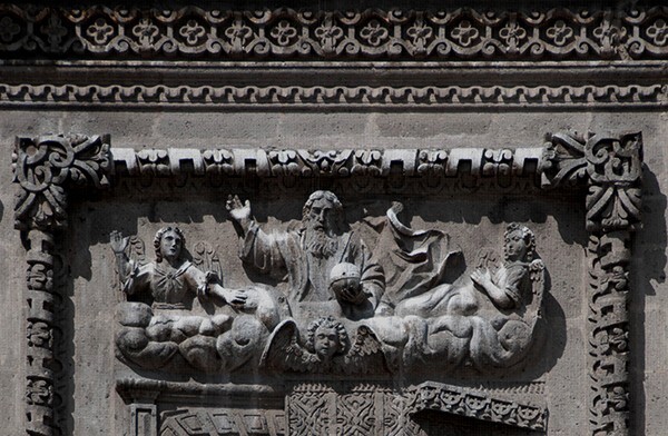 Façade, second tier, central relief, Third Visitation, detail - Nuestra Señora de Guadalupe