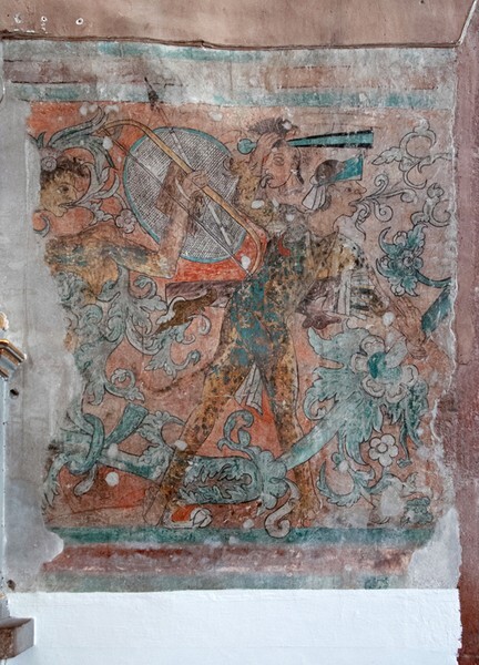 Ixmiquilpan, Hidalgo, San Miguel Arcángel, nave mural, South wall war - Battle scene