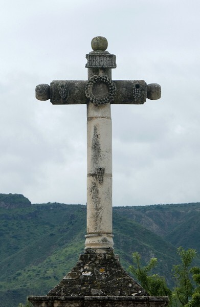 Atrial cross - Façade, exterior buttressing, lateral portal, open & posa chapels, atrio & cross