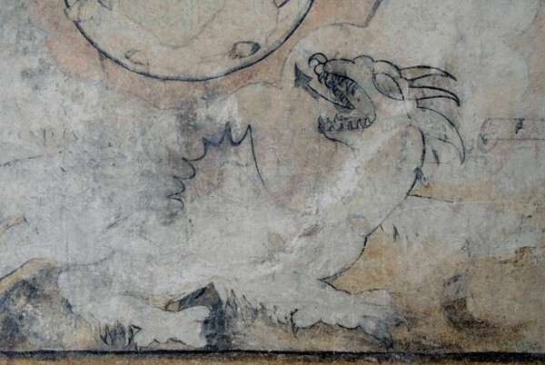 Virgin Immaculate, detail, hellhound - Portería murals