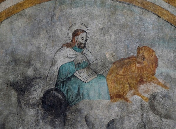 Santa María, S nave wall, dado mural roundel, St. Mark - Santa María, South nave wall murals