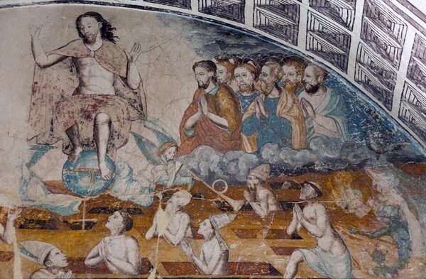 Second story convento lunette mural detail - San Nicolás de Tolentino, convento