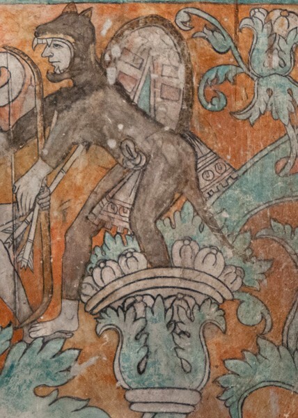 Ixmiquilpan, San Miguel Arcángel, North wall mural, detail left3 - Battle scene