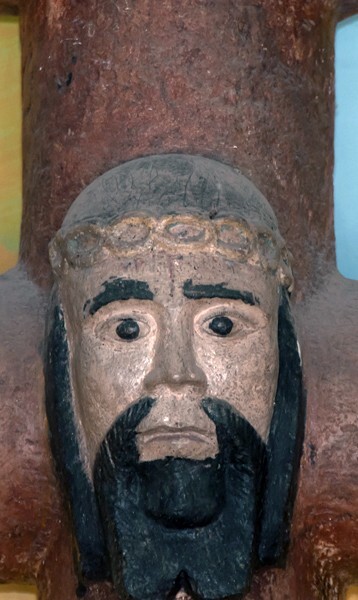 San Miguel Arcángel, atrial chapel cross, crossing, face of Christ - Xometla, México
