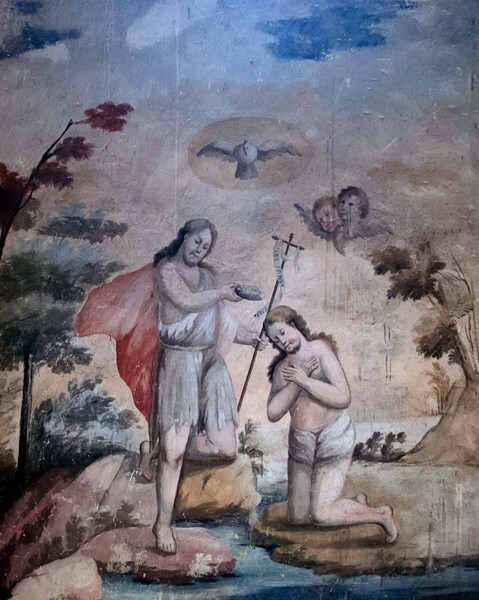 Santa María, baptistry painting, Baptism of Christ - Santa María Nativitas, Hidalgo