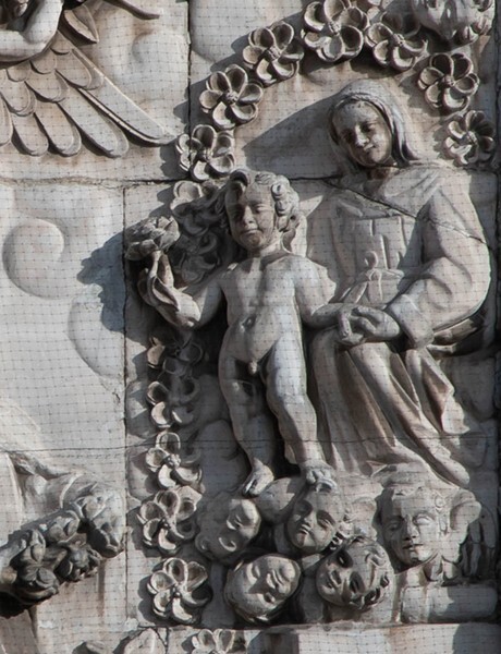 Façade, left portal relief detail, Our Lady of the Rosary - Catedral de la Inmaculada Concepción