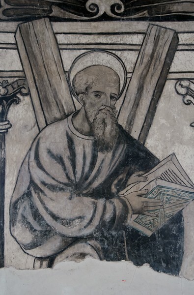 Santo Domingo, lower cloister walk pier mural, St. Andrew - Oaxtepec, Morelos