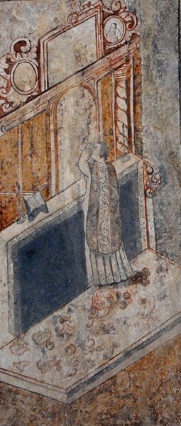 Bilocation of St. Anthony, detail - Upper cloister walk murals