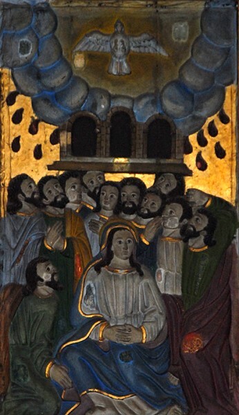 San Francisco, high altar, lower right panel, Pentecost - Oxkutcab, Yucatán