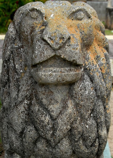 Santiago, atrial lion, detail - Chicxulub Pueblo, Yucatán
