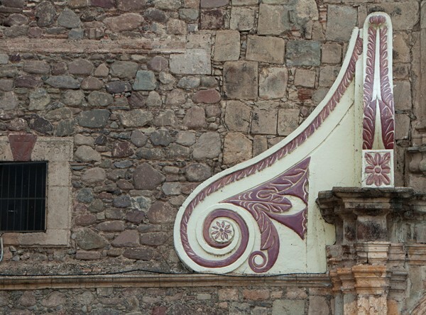 San Andrés, façade, main portal, left volute - Ajijic, Jalisco