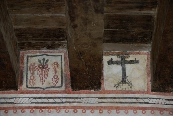 Refectory, ceiling beams & murals - San Juan Bautista