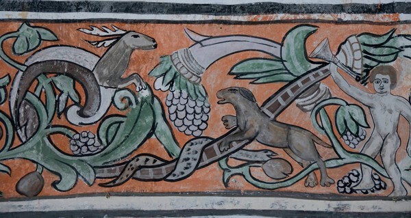 Singuilucan, Hidalgo, San Antonio, refectory frieze mural grotesque - Singuilucan, Hidalgo