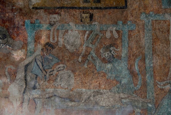 Santa María, N wall, Damnation, devils torturing sinners - Santa María, North nave wall murals