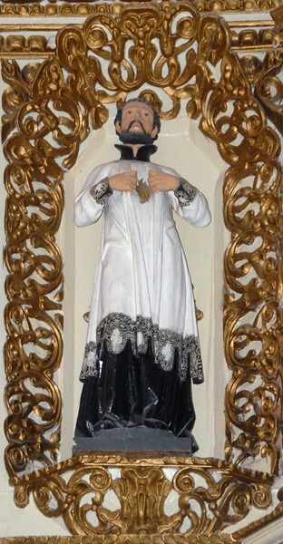 San Ignacio, high altar, second tier left sculpture, Jesuit saint - Parras de La Fuente, Coahuila