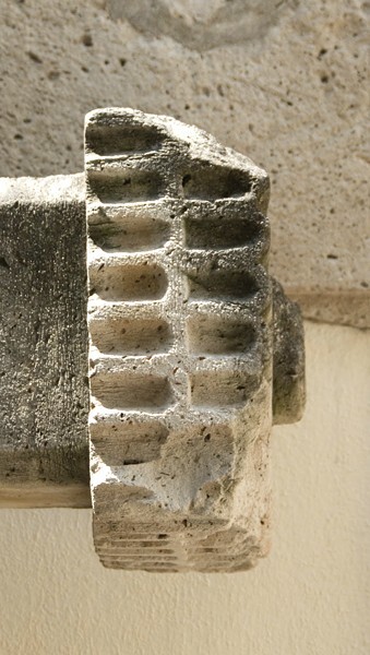 Convento, rear patio cross detail, right finial - Santa María Magdalena, cloister & convento