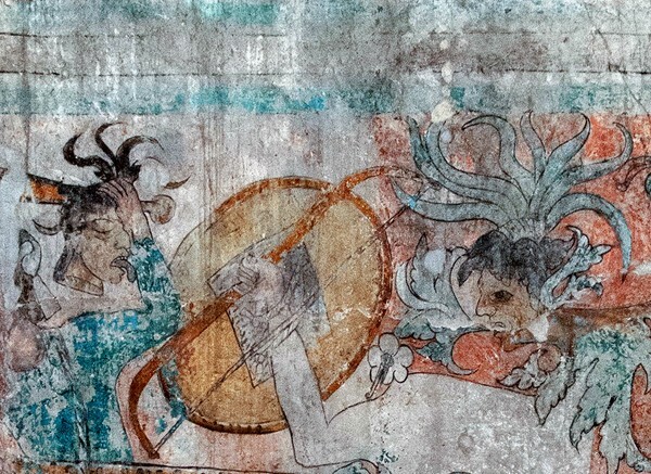 Ixmiquilpan, Hidalgo, San Miguel Arcángel, South nave mural, centaur  - Battle scene