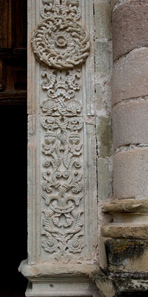 SS Pedro & Pablo, façade portal, right pilaster relief - San Pedro y San Pablo