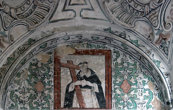 SS Pedro y Pablo, lower cloister walk, testera lunette mural - Etla, Oaxaca, San Pedro y San Pablo