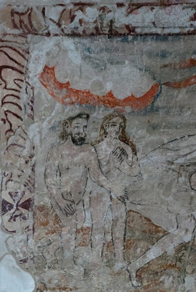 Capilla abierta, S apse wall mural, Adam & Eve - San Esteban, capilla abierta