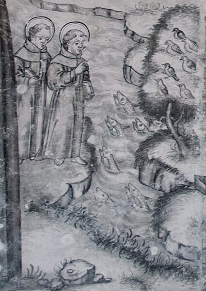 W walll mural, St. Francis, detail - San Miguel Arcángel, sala de profundis murals