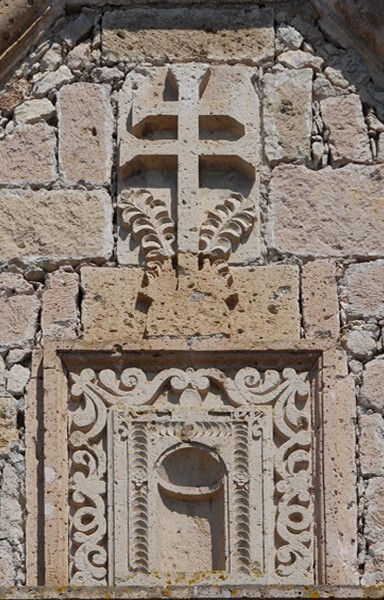 San Juan Bautista, façade gable niche & cross - Morelia, Michoacán