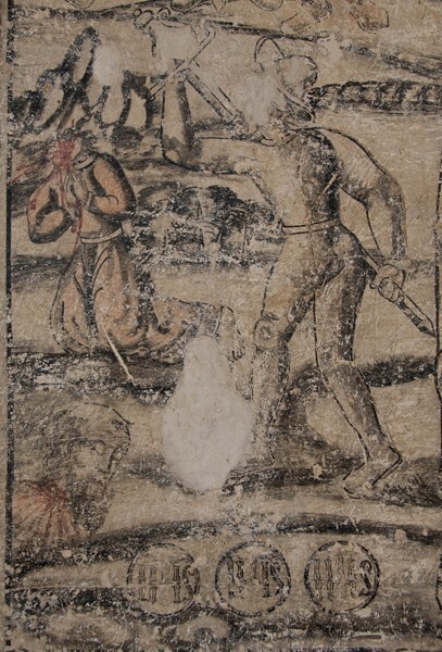 Upper cloister walk mural, St. Paul, detail - San Francisco, façade, portería, cloister & murals