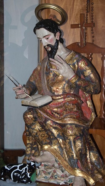 San Pablo, nave sculpture, St. Luke Evangelist - San Pablo Tecalco, México
